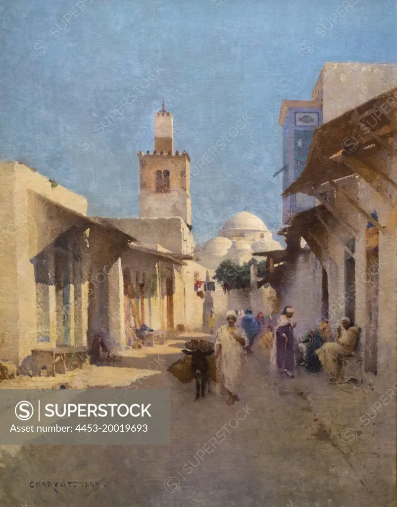 View of Rue El - Alfahouine by Eugene Louis Charvot (1847 - 1924); Oil on canvas; 1889 