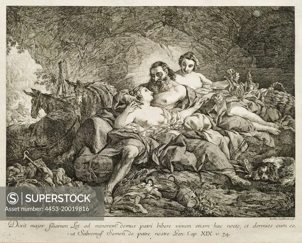 Lot and His Daughters by Joseph Marie Vien; After Jean Francois de Troy; Etching; 1748