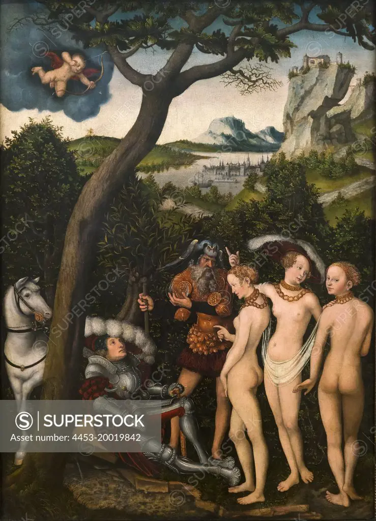 Judgment of Paris by Lucas Craafter the Elder (1472 - 1553); Oil on Wood; circa 1528