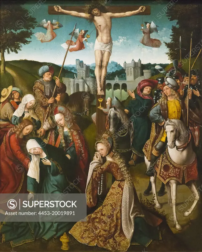 Crucifixion by Jacob Cornelisz van Oostsanen (1470 - 1533); Oil on wood; 1507