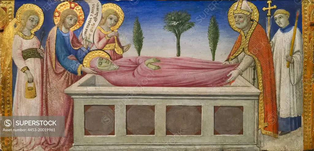 The Burial of Saint Martha by Sano di Pietro (Ansano di Pietro di Mencio); Tempera and gold on wood; Circa 1460 - 1470