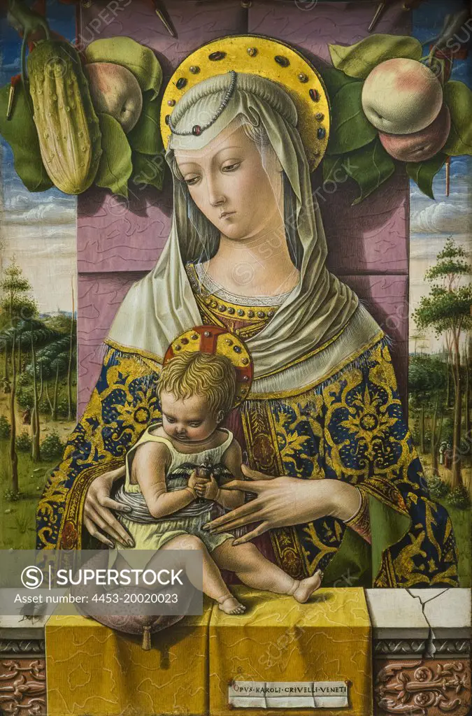 Madonna and Child by Carlo Crivelli; Detail; Tempera and gold on wood; Circa 1480 