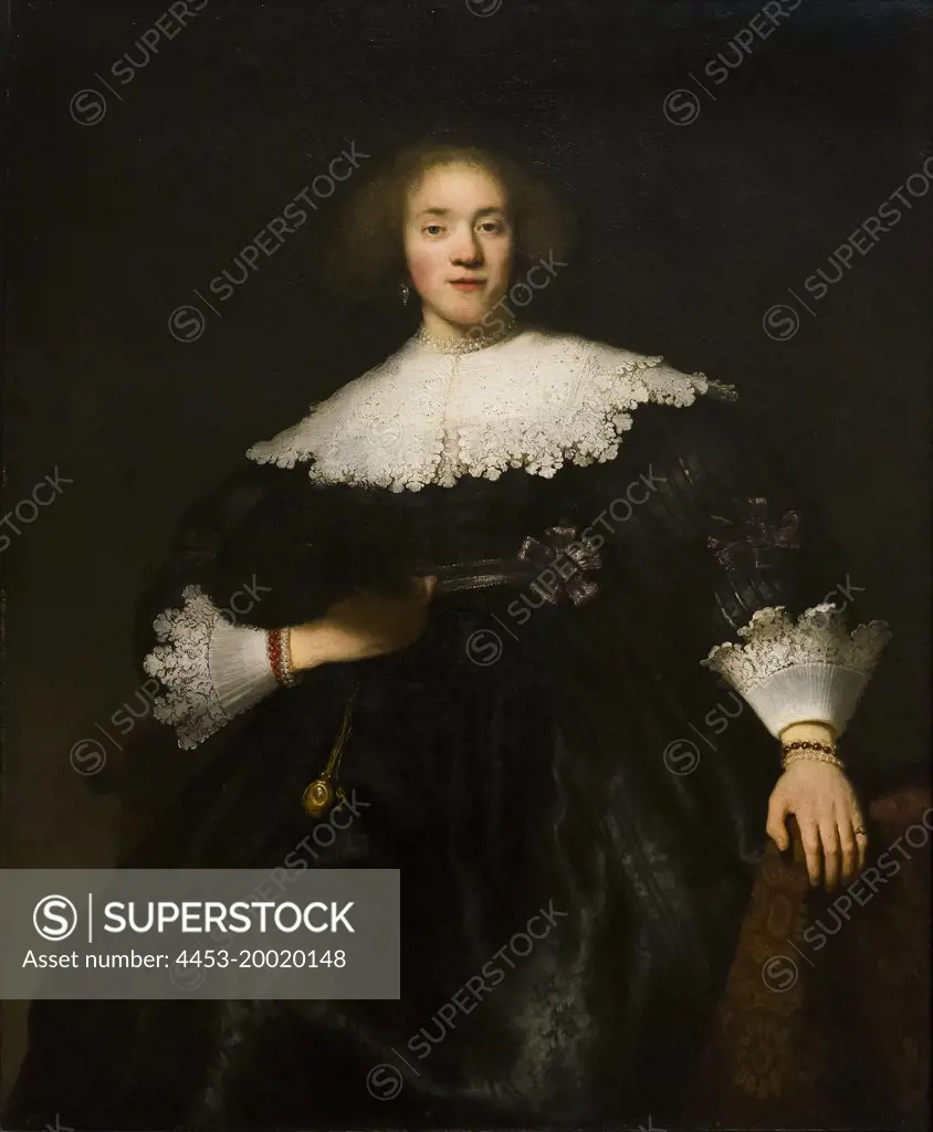 Portrait of young woman with fan by Rembrandt (Rembrandt van Rijn; 1606 - 1669); Oil on canvas; 1633