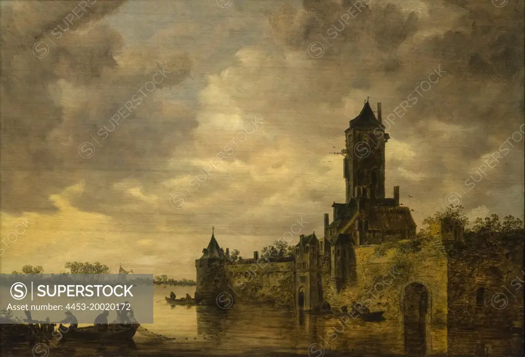 Castle by river by Jan van Goyen (1596 - 1656); oil on wood; 1647