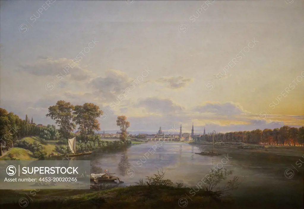 View of Dresden from Road to Meissen by Johan Christian Dahl (1788 - 1857); Oil on canvas; 1822