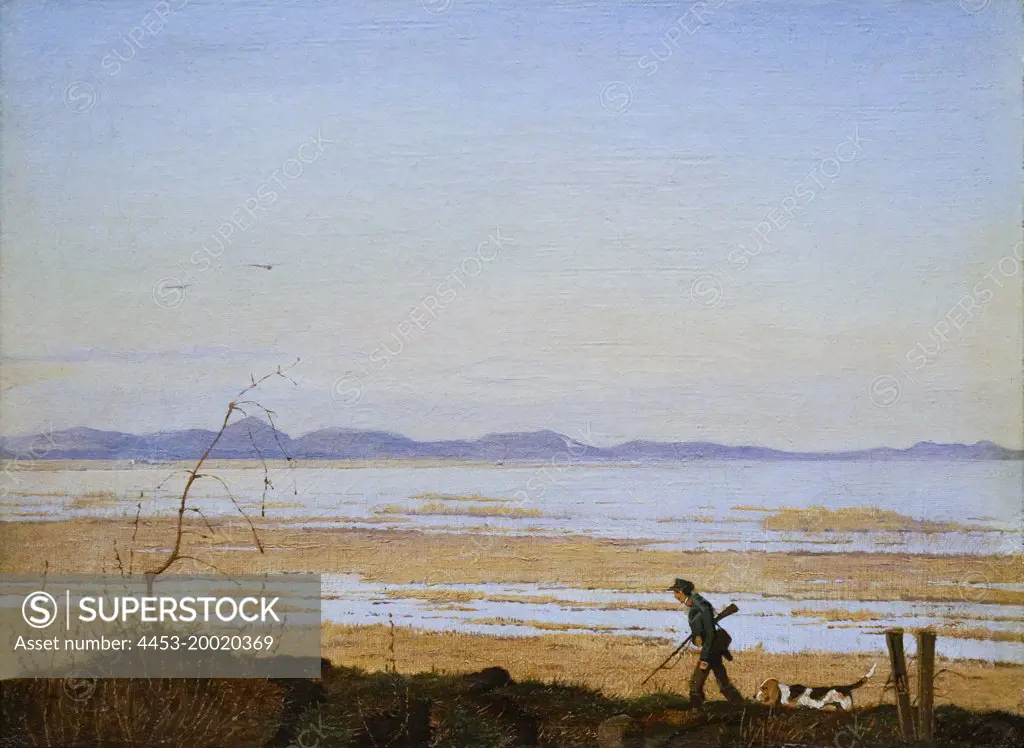 Evening beside lake Arreso by Johan Thomas Lundbye; oil on canvas; circa 1837