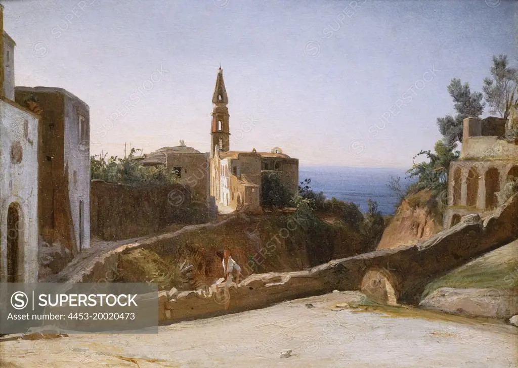 Village on ischia by Leon Fleury; oil on paper laid down on cardboard; 1827 - 29