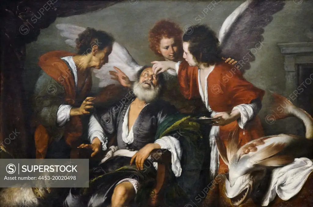 Tobias Curing His Father's Blindness by Bernardo Strozzi; oil on canvas; 1630 - 35