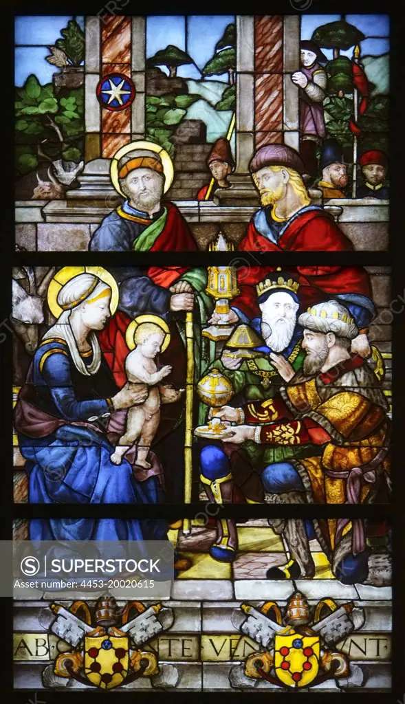 The Adoration of the magi by Guillaonee de Marcillat; Italy; stained glass; 1516