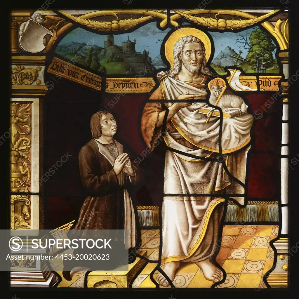 Heinrich Kretzgen with St. John the Baptist by Everhard Rensig (circa1510 - 30); Germany; North Rhine - Westphalia; Mariawald Abbey; stained glass; 1516 - 22