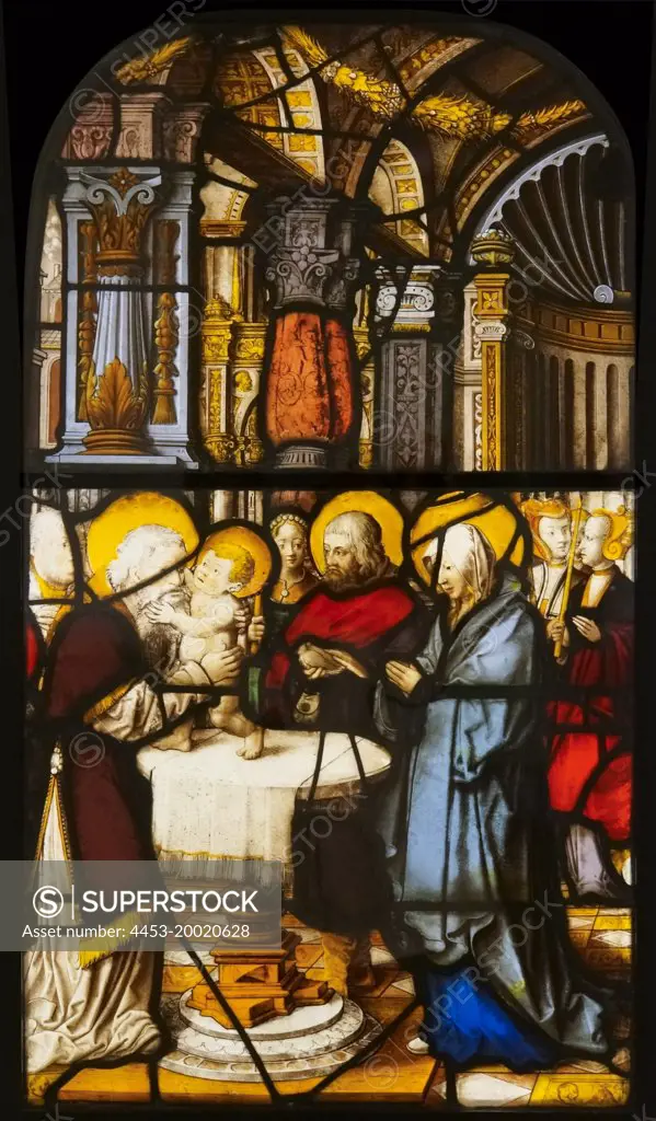 The Presentation of Christ in the temple by Gerhard Remsich (circa 1522 - 42); Germany; North Rhine - Westphalia; Steinfeld Abbey; stained glass; 1526 - 27