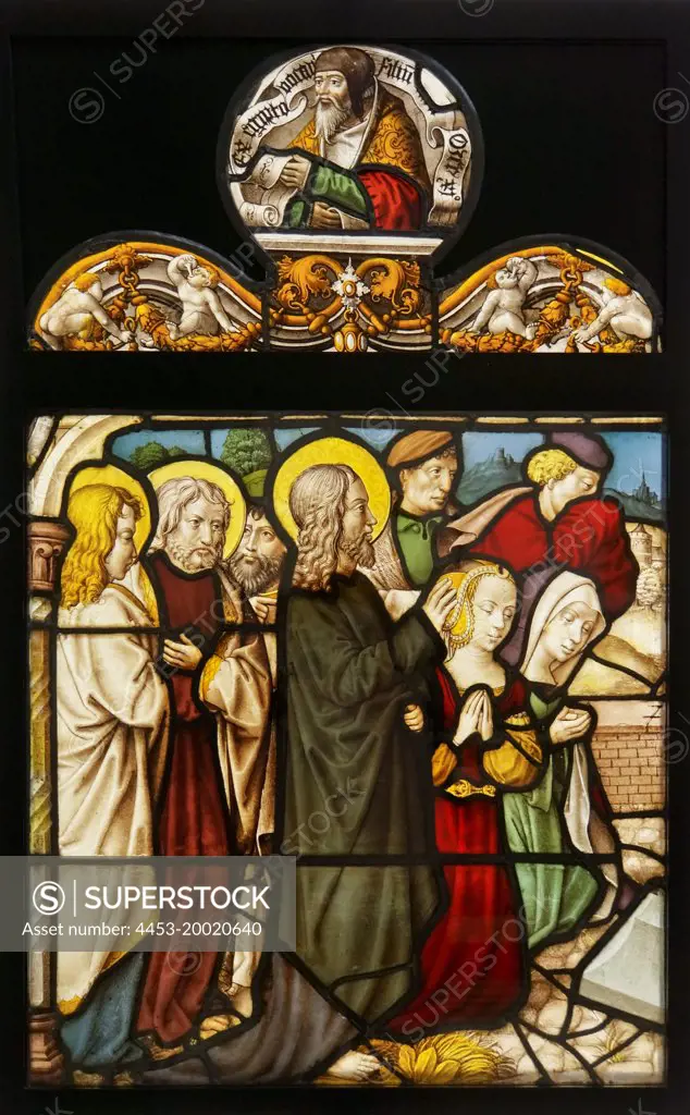 The Raising of Lazarus; possibly by Master of St Severin; Germany; Lower Rhine; stained glass; circa 1525