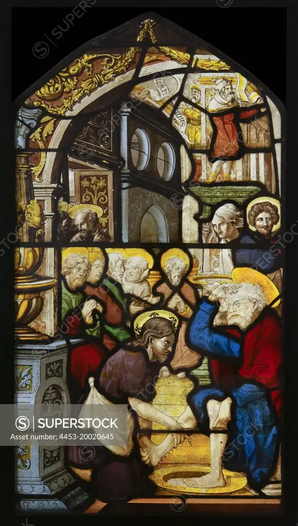 Christ washing Peter's feet by Gerhard Remsich (1522 - 42); Germany; North Rhine - Westphalia; Steinfeld Abbey; stained glass; 1531