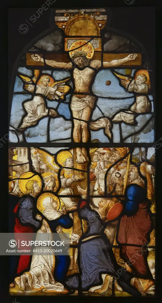The Crucifixion by Gerhard Remsich (1522 - 42); Germany; North Rhine - Westphalia; Steinfeld Abbey; stained glass; circa 1539 - 40