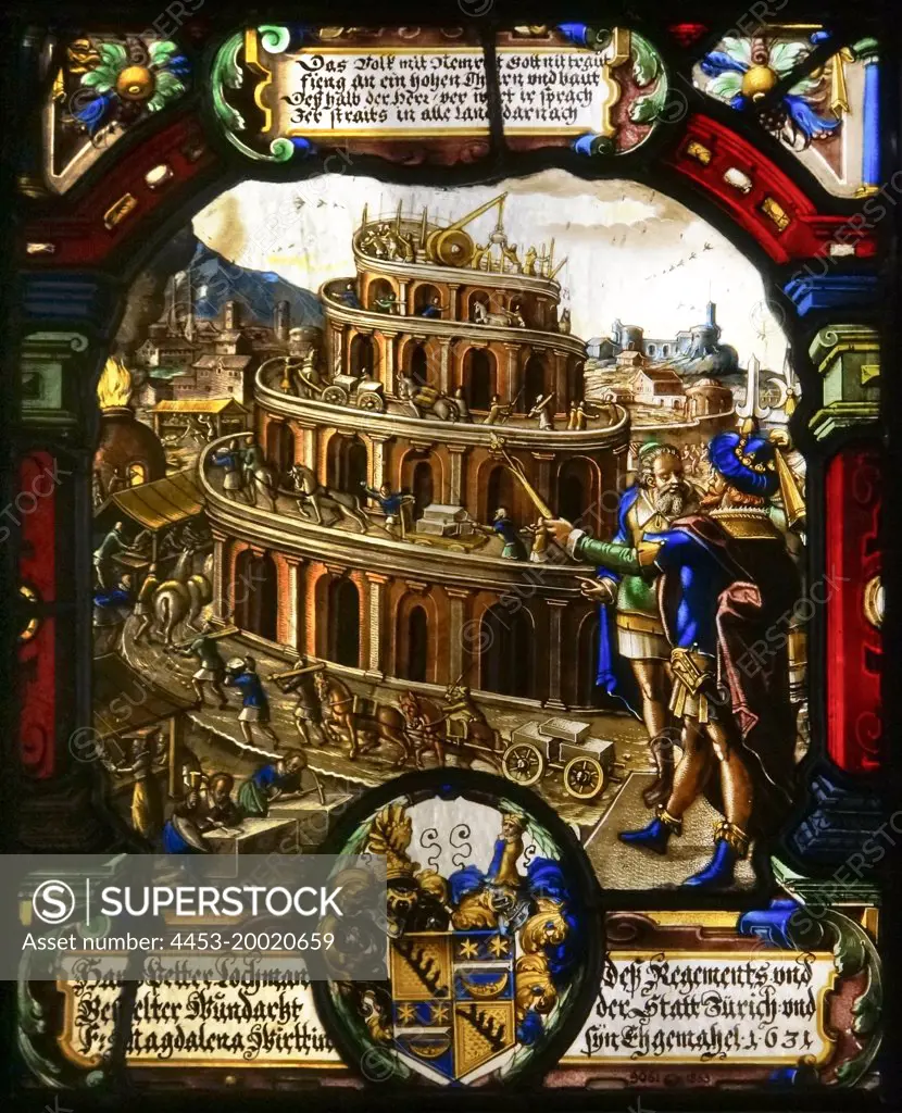 The Building of the Tower of Babel; Switzerland; Zurich; stained glass; 1631