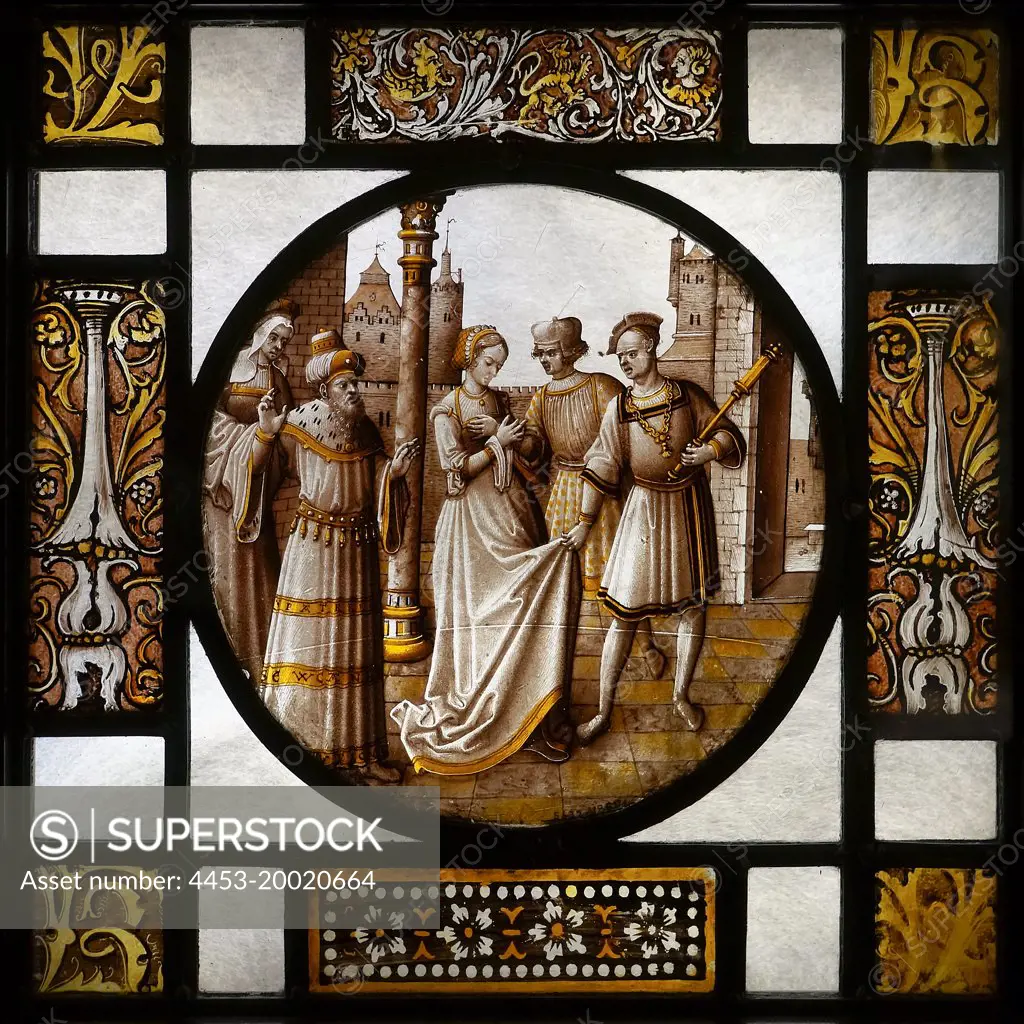 Susanna Accused by the Elders; Belgione; Antwerp; stained glass; circa 1530