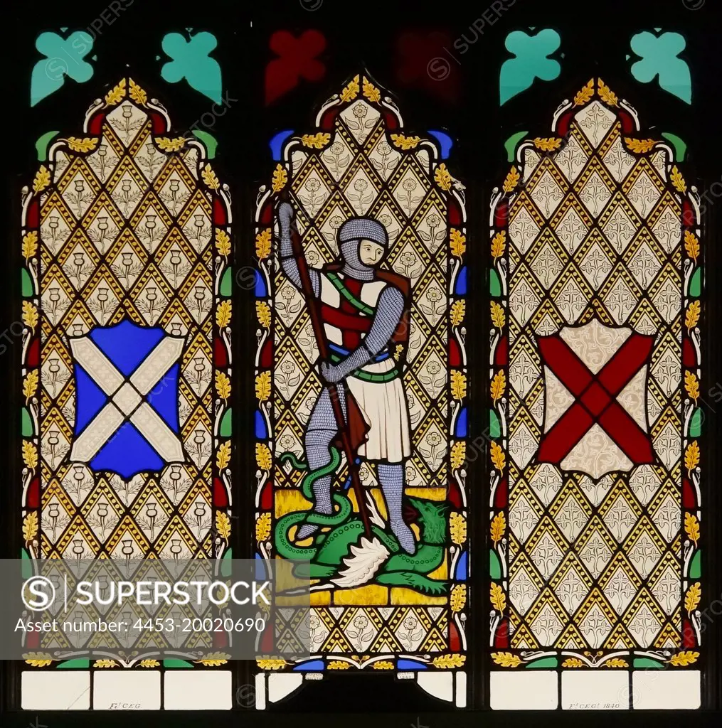 St George and the Dragon by C.Edwin Gwilt (circa 1835 - 45); UK; England; Isle of Wight; Nilton; stained glass; 1840