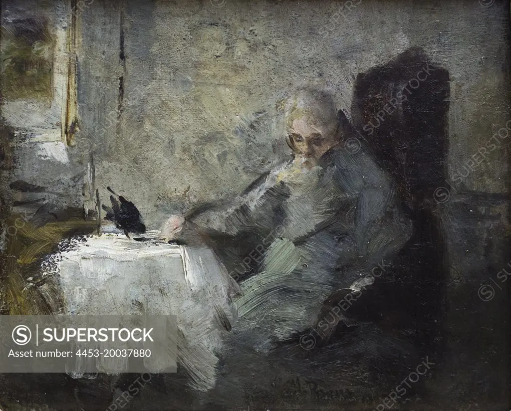 1885 Old man and Raven. (Ilja Repin; Tschugujeff 1844-1930 Kuokkala)