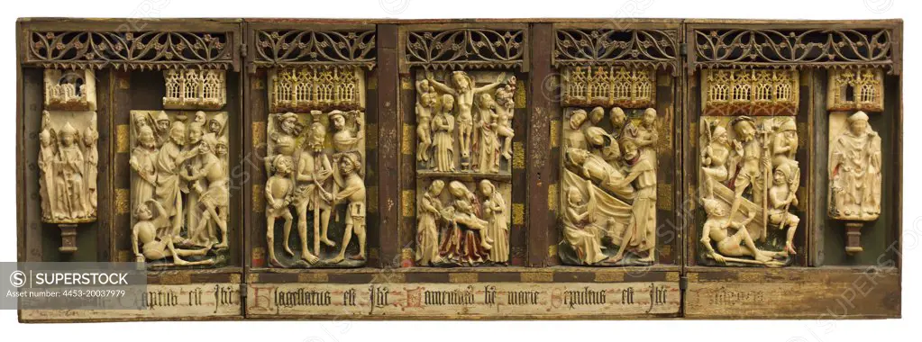 Winged Altarpiece with Scenes from the Passion of Christ. (England; Alabaster reliefs on wooden shrine; Original part of the report Allegedly from the Benedictine abbey of Cluny)