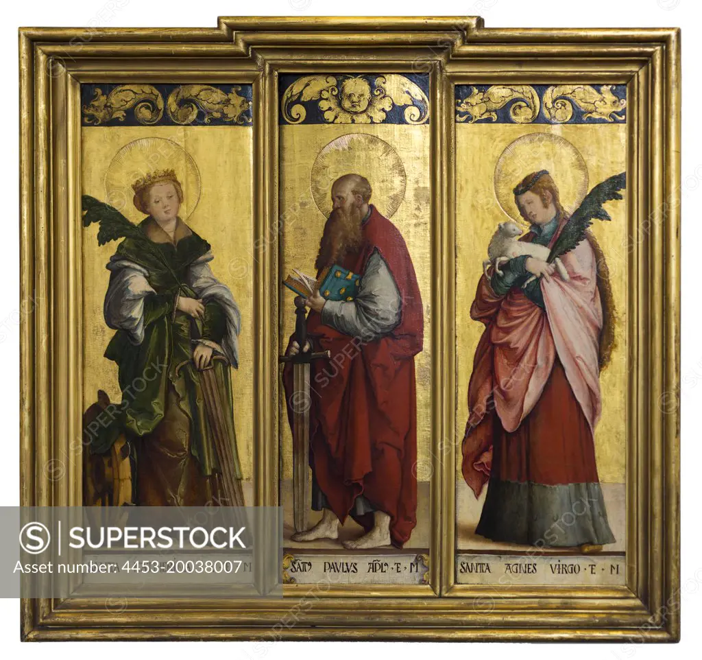 Paulus Altarpiece Wings: St. Catherine; St. Agnes and St. Paul Fichtenholz Aus der Stiftskirche St. Martin in Mebkirch. (master von Mebkirch; active am Oberrhein; about 1520/30; aquired 1850; Collection Hirscher Gemaldegalerie)