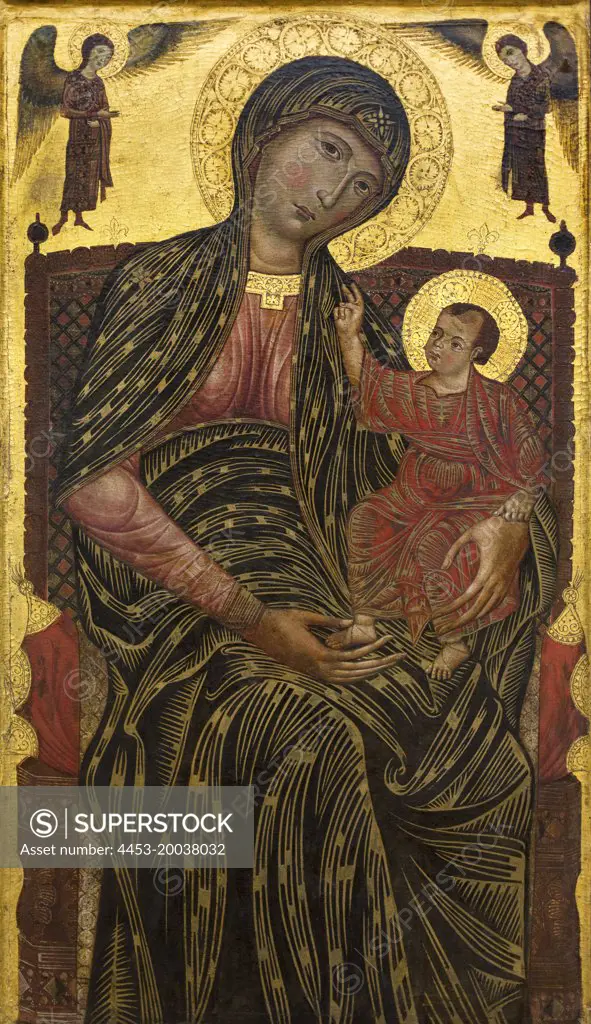 Mary Enthroned with Child and Two Angels. 1270. (Master of the Holy Magdalena; 13th century Florence)