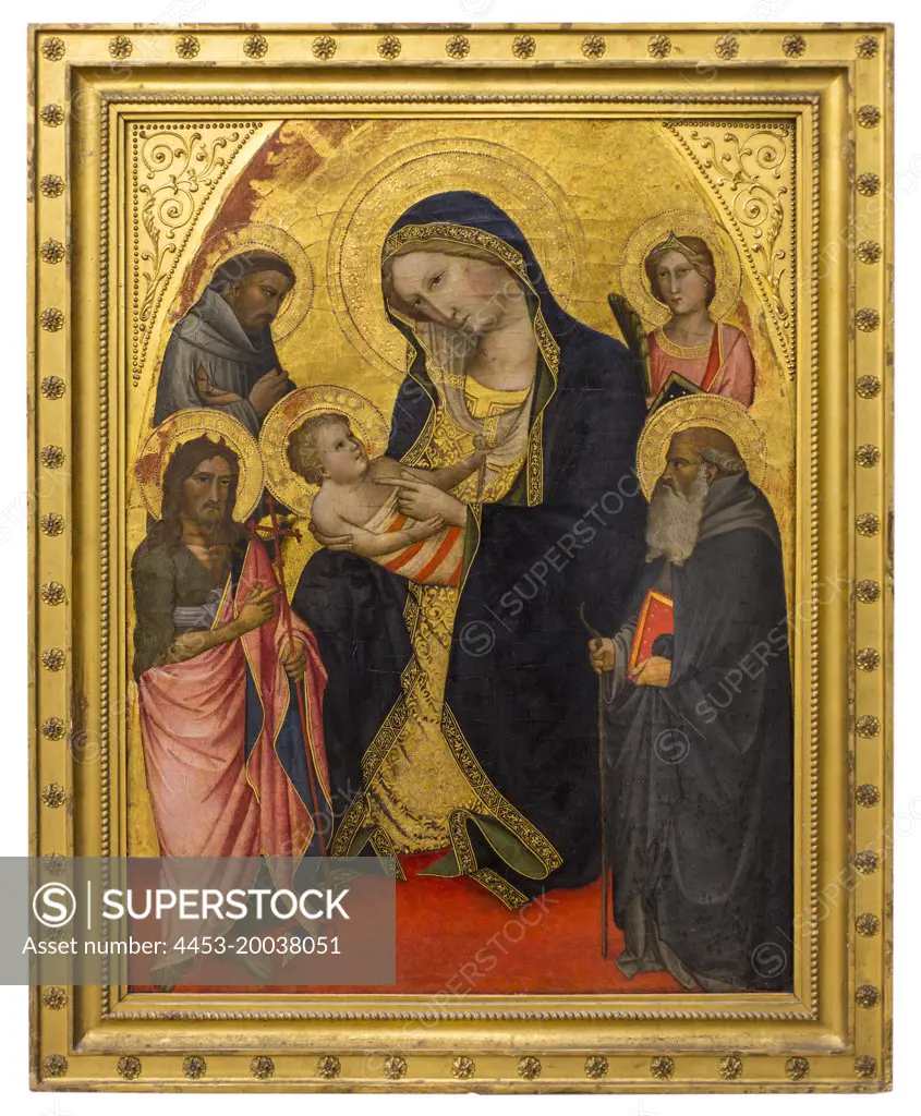 Mary with the Child and Saints. John d. T.; Francis and Anthony Abbas and a martyr. (Agnolo Gaddi 1369 - 1396 Florence)