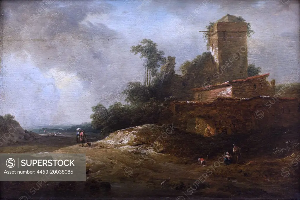 Landscape with watchtower. (Johann Christian Brand; 1722 Wien 1795 Vienna)