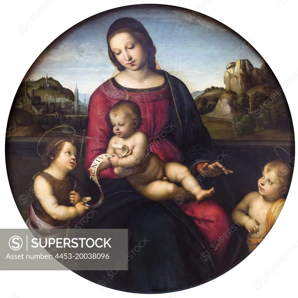 "Mary with the Child, John the Baptist and a Holy Boy . (Madonna Terra Nuova). 1505. (Raffaello Santi; called Raphael 1483 Urbino-1520 Rome)"