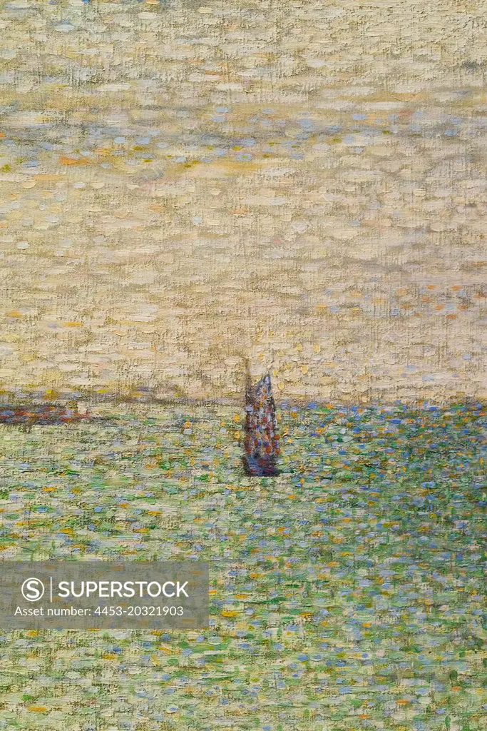 Detail of Grandcamp; Evening 1885; painted border c. 1888--89 Oil on canvas by Georges-Pierre Seurat 