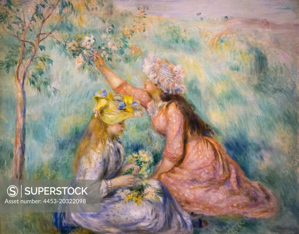 Girls Picking Flowers in a Meadow; about 1890 Oil on canvas Pierre-Auguste Renoir French; 1841-1919