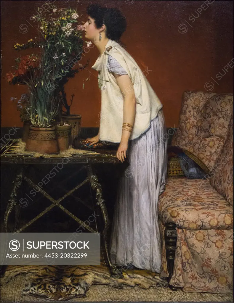 Woman and Flowers; 1868 Oil on panel Sir Lawrence Alma-Tadema Dutch active in England; 1836-1912