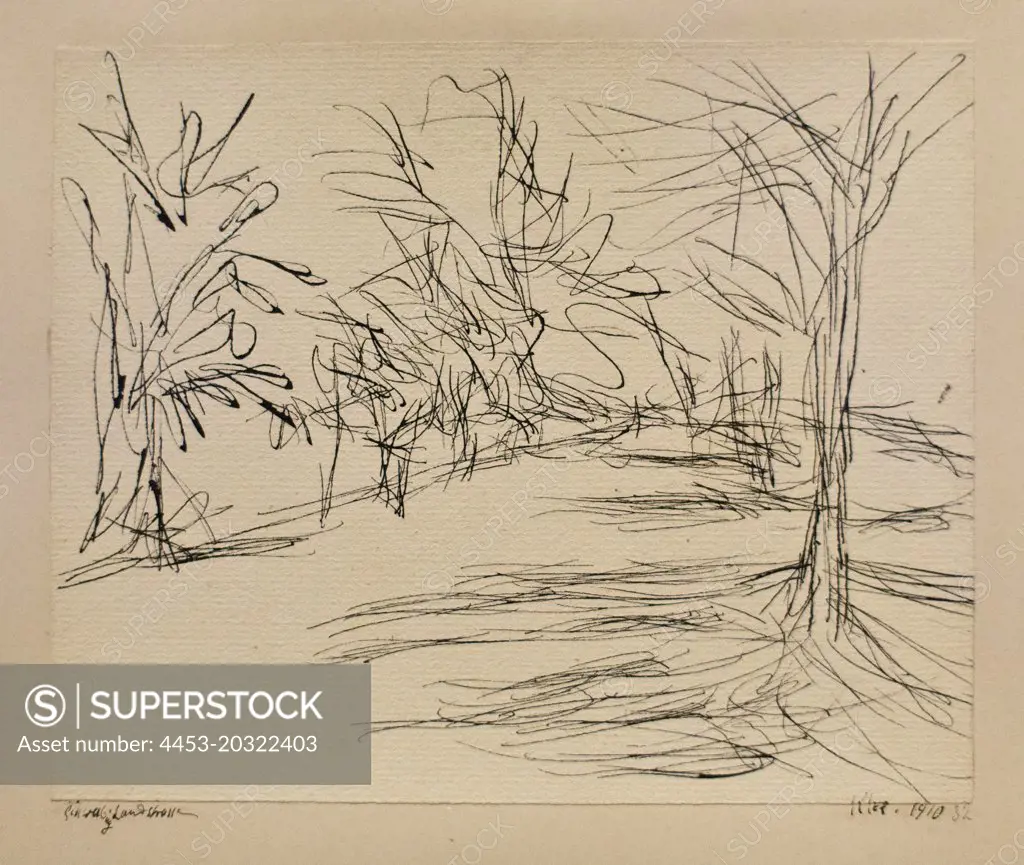 Country road to Schwabing (Paul Klee; Munchenbuchsee bei Bern 1879-1940 Muralto Locarno; 1910; Pen on paper on cardboard)