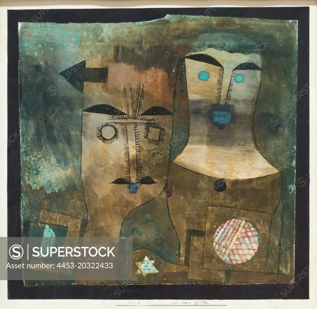  A Couple of Gods (Paul Klee; Munchenbuchsee bei Bern 1879-1940 Muralto Locarno; 1924; Watercolor on primer on paper on cardboard)