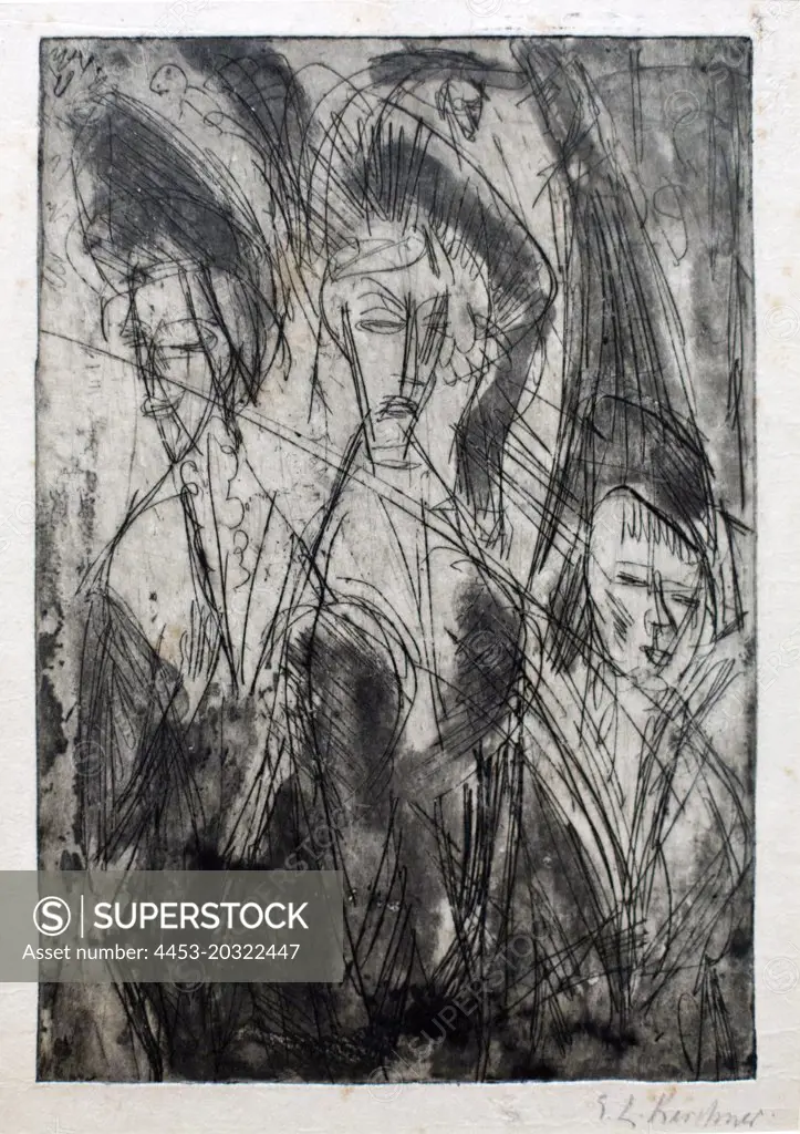 Three cocottes at night. (Ernst Ludwig Kirchner; 1880-1938; 1914; Radierung)