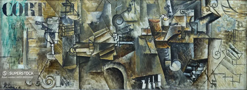 Still Life on a Piano. (Pablo Picasso; 1881 - 1973; 1911-12 Ol und Kohle auf Leinwand)