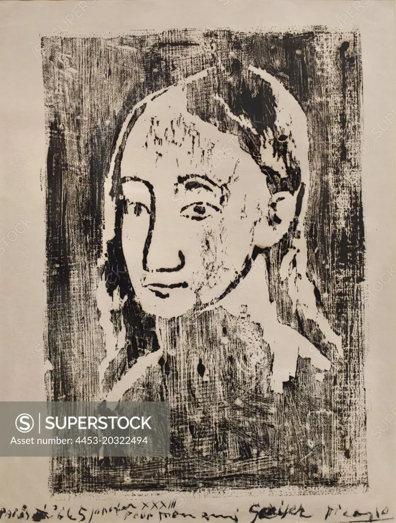 Head of a Woman. (Pablo Picasso; 1881 - 1973; 1906; Holzschnitt auf Papier)