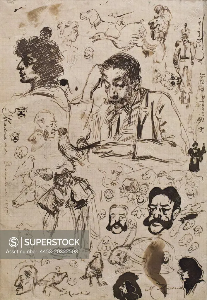 Studies. (Pablo Picasso; 1881 - 1973; 1897; Feder mit Ink auf kariertem Papier)