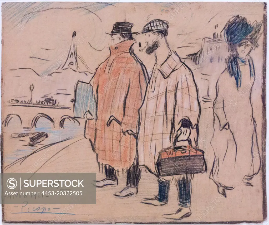 Paris Picasso s Arrival in Paris. (Pablo Picasso; 1881 - 1973; 1901; Farbstift und Gouache auf Karton)