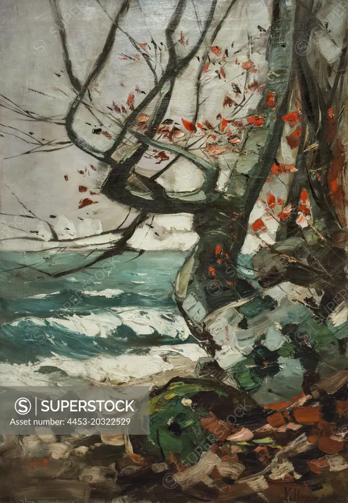 ROCKY COAST WITH BEECH 1913. (Karl Hagemeister; 1848-1933; oil on canvas)