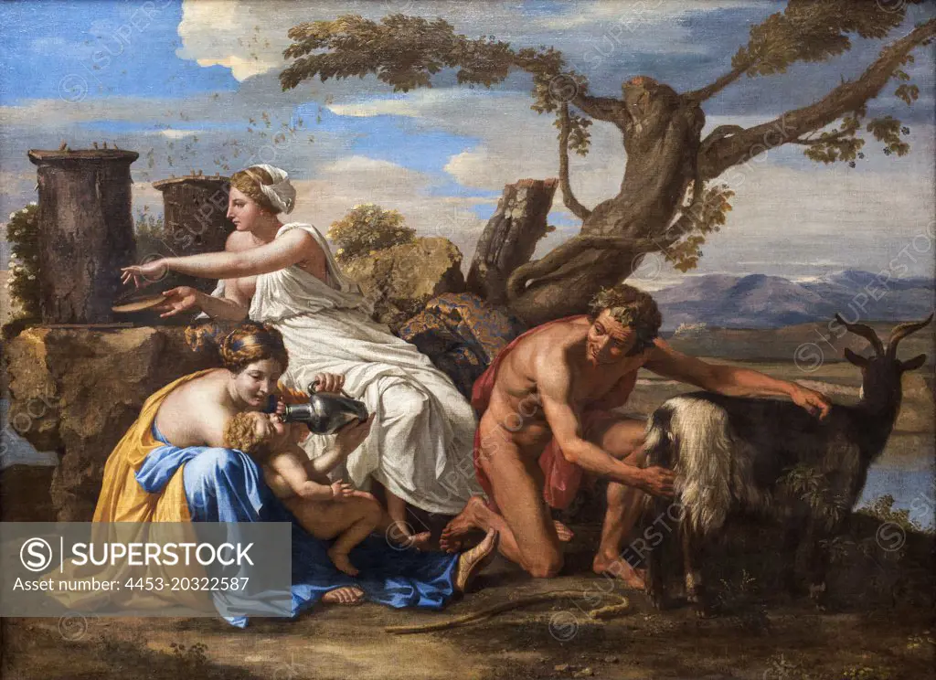 Jupiter nourished as a child of the goat Amalthea. 1639. (Nicolas Poussin 1594 -1665 Rome)