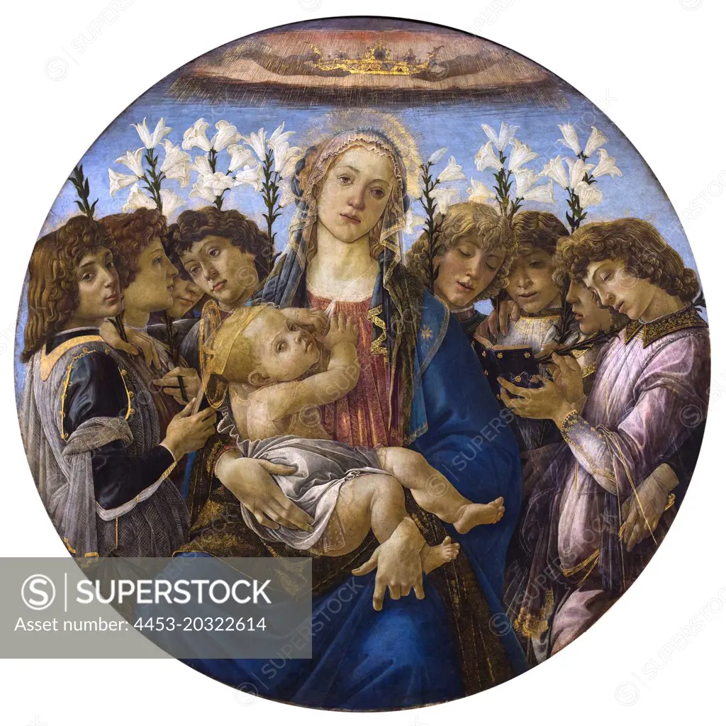 Mary with the child and singing angels. 1477. (Sandro Botticelli; 1445 Florence Florence-1510)