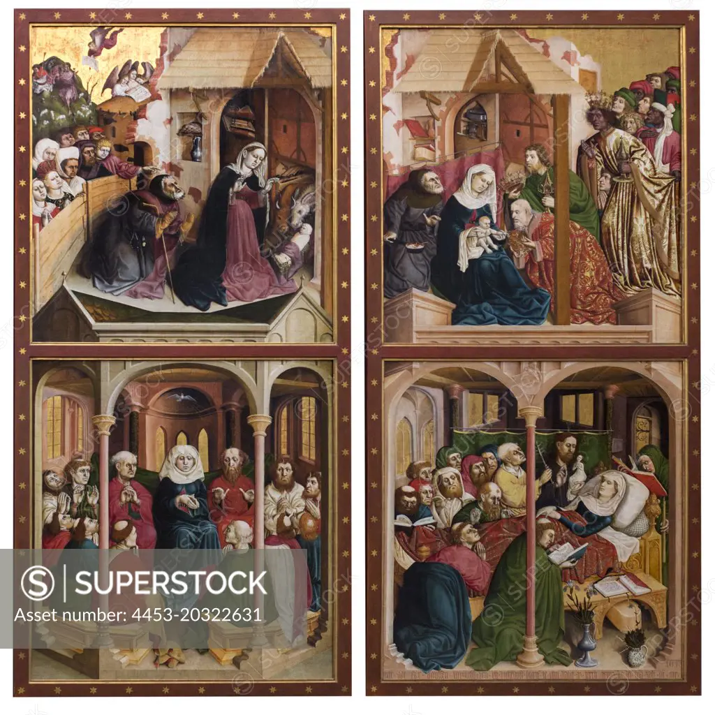 The wings of the Wurzach Altar. 1437. (Hans Multscher; around 1400 Reichenhofen im Allgau-1467 Ulm; Four scenes from the Life of Mary)
