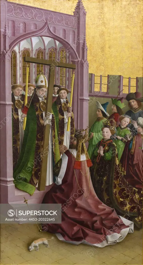 Inner sides of the wings of a cross altar: The Adoration of the Kings The Uber suitability of the Holy Cross to the Church. (Master of the Darmstadt Passion; active 1440/60 in Upper Swabia and the Middle Rhine)