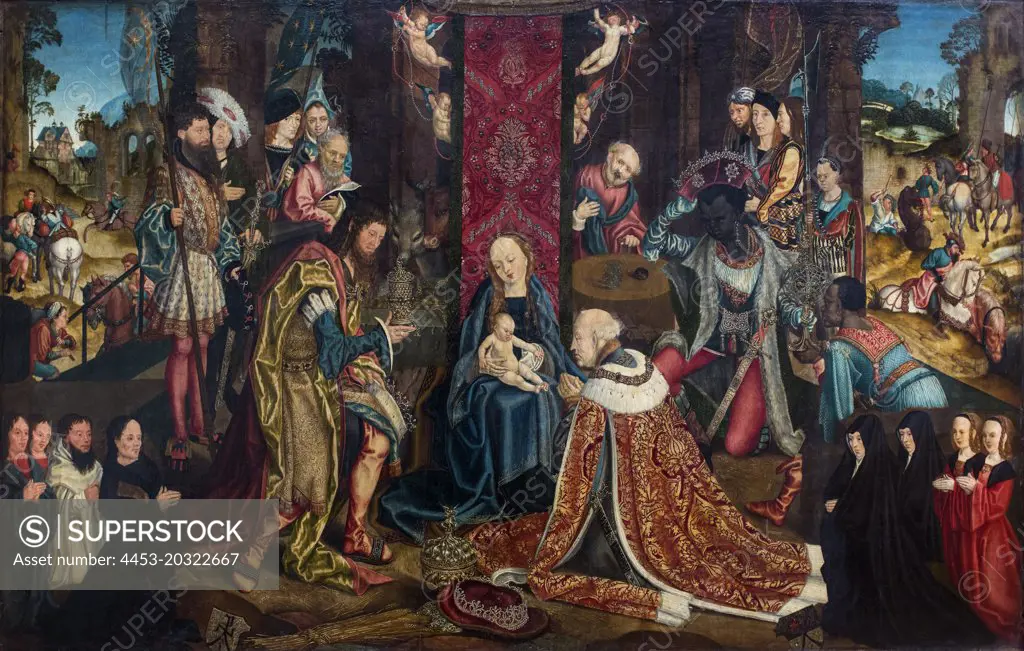 The Adoration of the Kings. 1510. (Master of the Aachen Altarpiece; active the late 15th and early 16th century. In Koln; Property of the Kaiser Friedrich Museone Association cat. No. 1820)