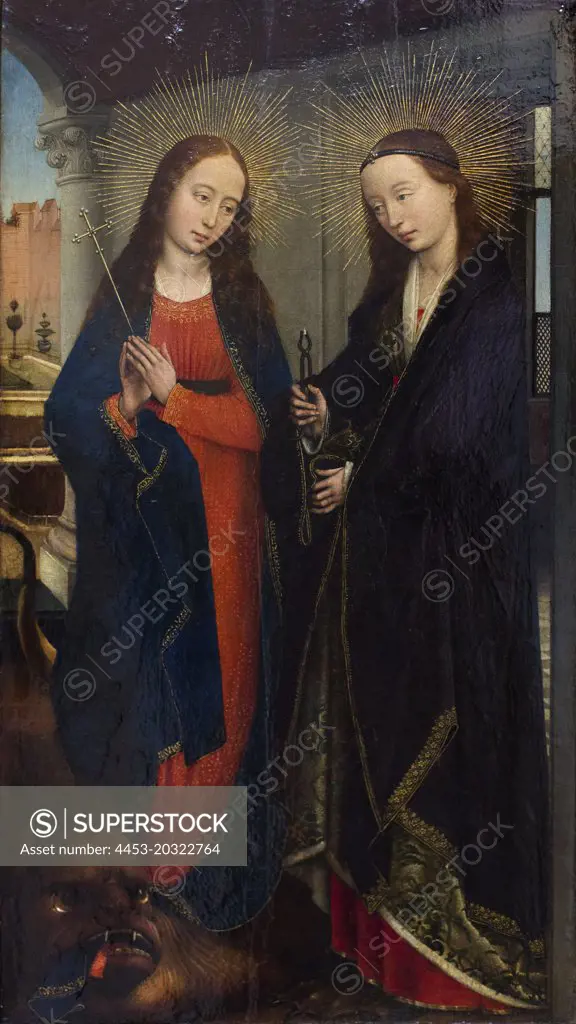 the holy margarethe and apollonia. About 1460. (Rogier van der Weyden; werkastatt;)