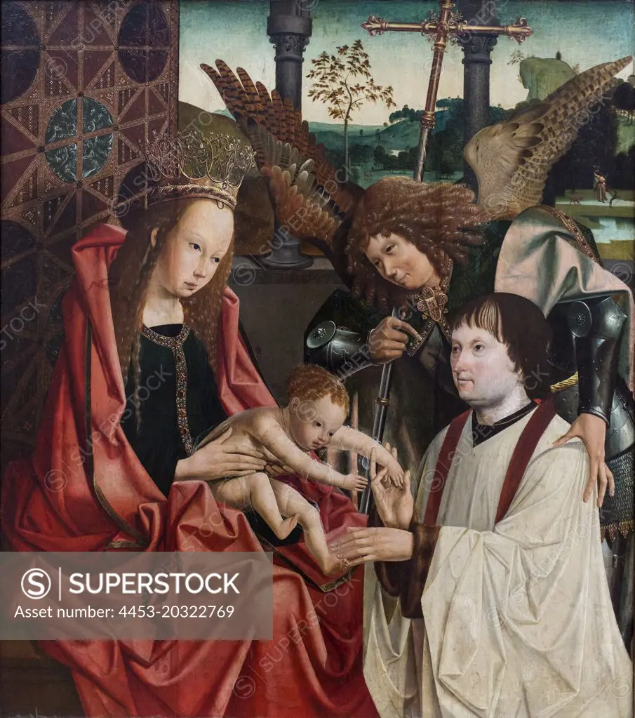 Mary with the child; the archangel michael and a pacifier. (Kat.nr. 1631A). (Master of Antwerp St Mary's triptych; active end 15 -early 16.jh.in the northern netherlands)
