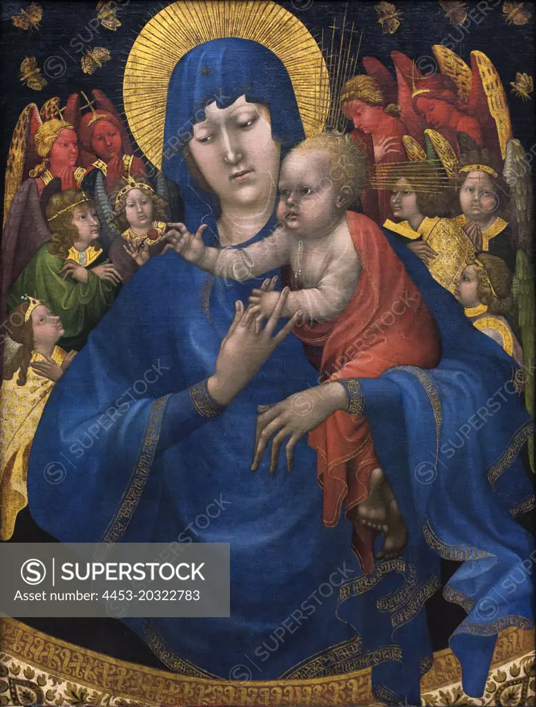 madonna with child; angels and butterflies for 1410. (Jean Malouel; ugeschriebe; geldem 1415 dijon)