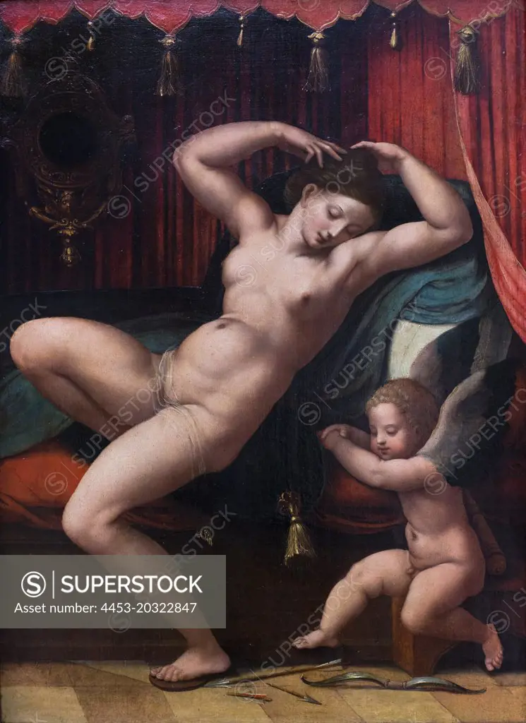 venus and cupid .. (Master of the Female Half-Lengths; active in the second quarter of the 16th century in Antwerp)