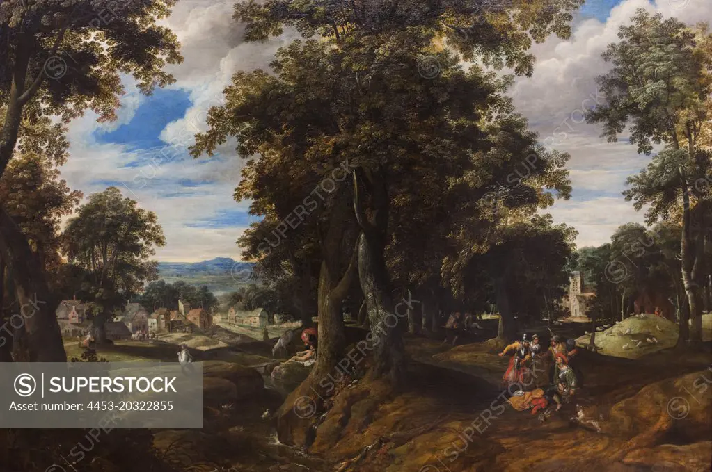 wooded landscape with the Good Samaritan. About 1580. (cornelis molenaer to Antwerp 1540 -1589 Antwerp)
