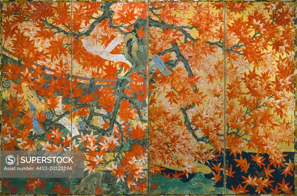 Flowering Cherry and Autonen Maple with Poem Slips Edo ; period (1615-1868); mid- 17th century